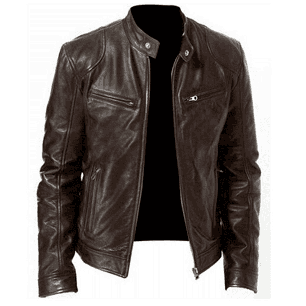 Men's Real Lambskin Tan Brown Leather Motorcycle Jacket Slim fit Biker Jacket
